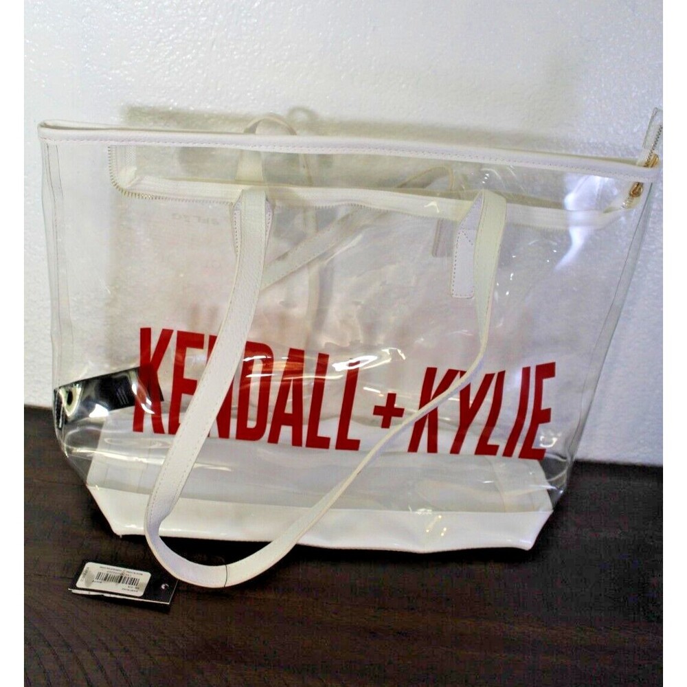 Kendall + Kylie Clear Tote Bag 13" Tall PVC & Leather Straps Zip Top NWT White